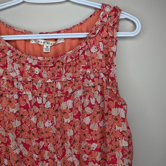 Max Studio Pink Coral White Floral Stretch Waist  Dress Women Medium - Picture 4 of 12